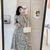 Summer long skirt, dress, bright catchy style, puff sleeves, flowered