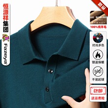 精纺可机洗纯羊毛T恤男装恒源祥休闲翻领全羊毛衫一件代发POLO衫
