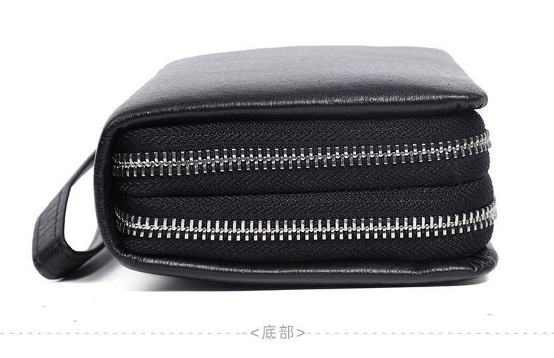 Ví nam dài da thật họa tiết da đà điểu, khóa kéo đôi, nhiều ngăn đựng thẻ, 21×4,5×11 cm — Màu đen hoa văn đà điểu cỡ nhỏ, Mẫu đà điểu đen cỡ vừa chi tiết 21