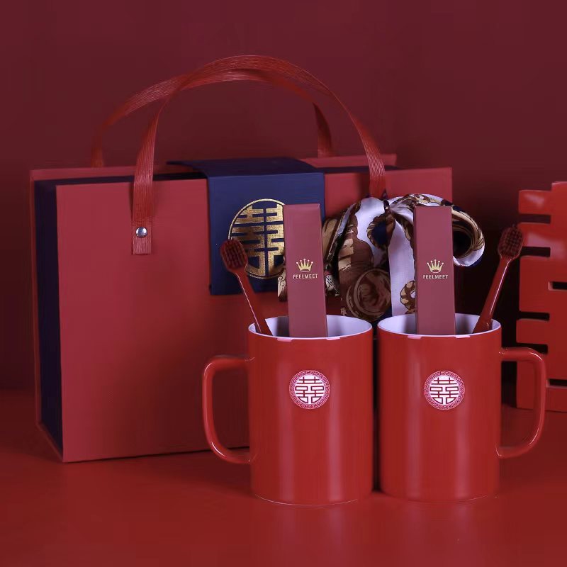 Taza de enjuague de boda, un par de tazas de cepillo de dientes de boda rojas, tazas de cepillo de dientes de boda, set de tazas de dientes de boda