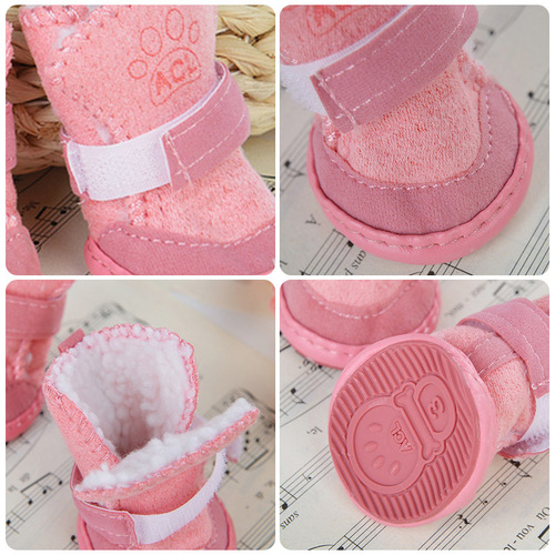 Internet celebrity pet dog shoes, snow boots, small dog Teddy Pomeranian shoe covers, set of 4, plus velvet, non-slip, can not fall off