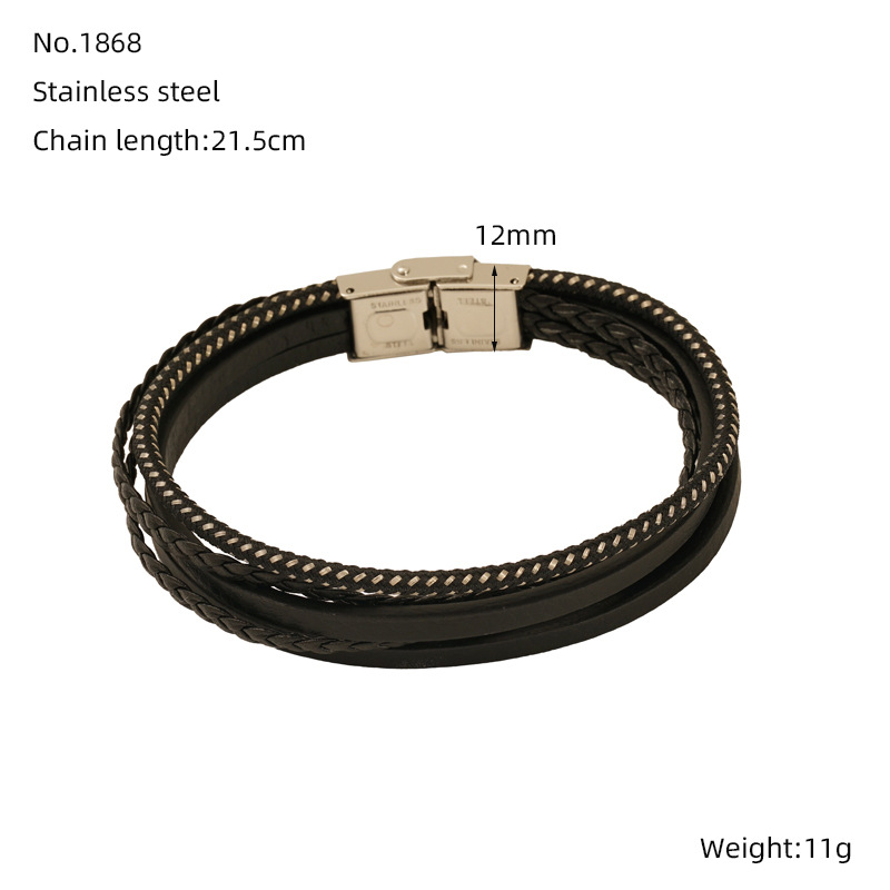 Nuevo pulsera de cuero trenzada de cuerdas al por mayor Europa y América moda hombre pulsera de cuero de acero inoxidable personalidad pulsera de cuero multicapa