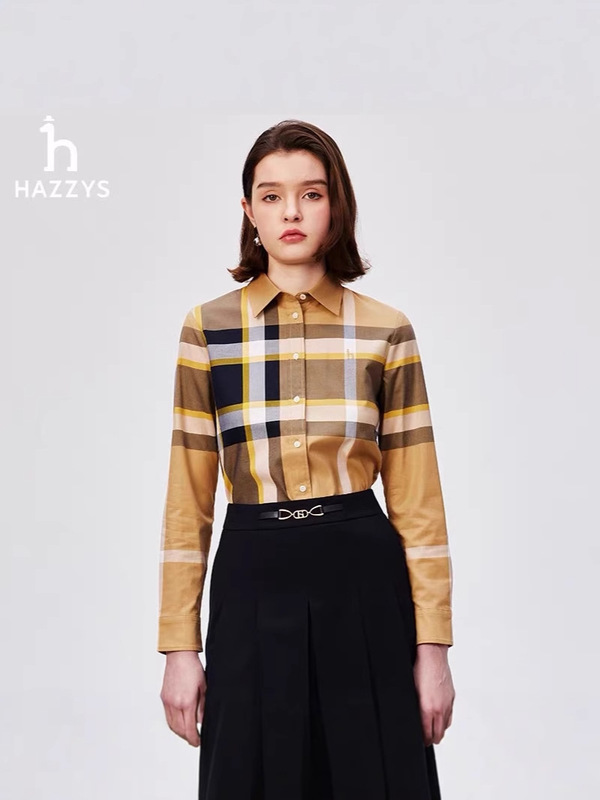 Hazzys/哈吉斯25秋季新款女士商务休闲格子元素衬衫一件代发|undefined