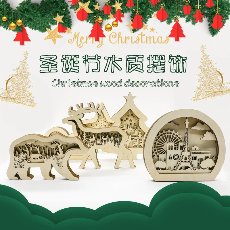 Трансграничные новые рождественские деревянные украшения Творческий Праздник Хэллоуин украшения резной пейзаж деревянные поделки
