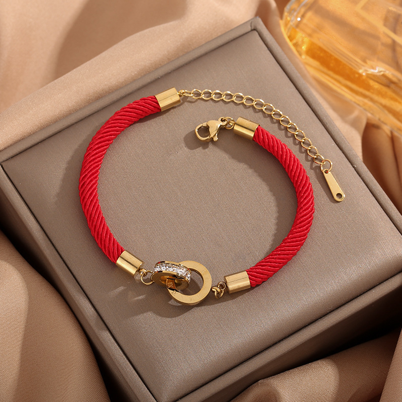 Festive New Style Woven Red Rope Roman Numerals Double Ring Bracelet Lucky All-match Fashion Design Bracelet Women's Jewelry Factory Festive New Style Woven Red Rope Roman Numerals Double Ring Bracelet Lucky All-match Fashion Design Bracelet Women's Jewelry Factory