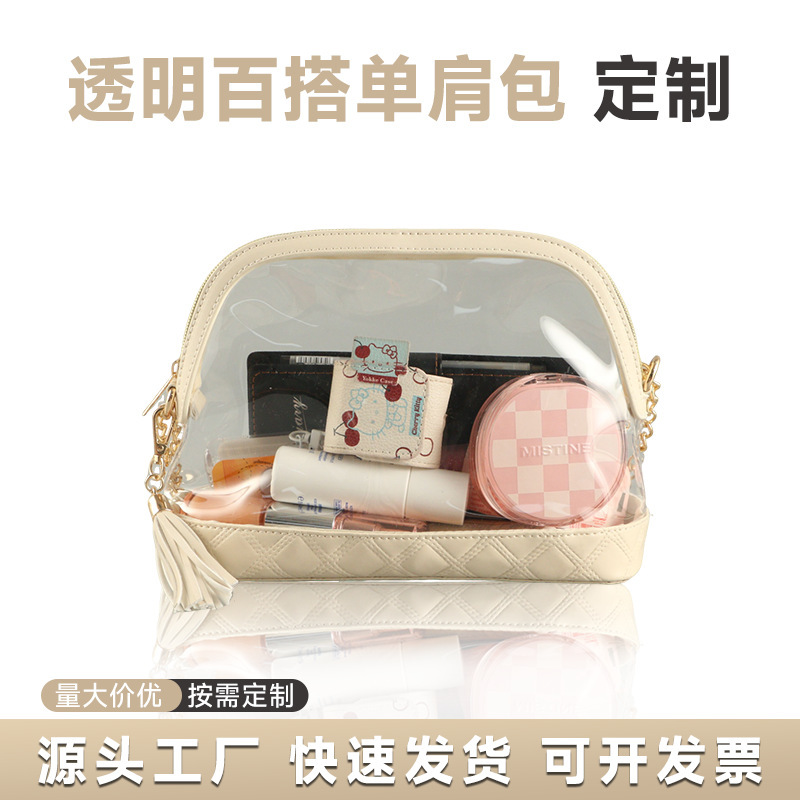Transparent Crossbody Bag for Women, Zippered Shoulder Bag, Leather Embellished Jelly Chain Bag, Versatile and Fashionable Small Bag for Commuting Transparent Crossbody Bag for Women, Zippered Shoulder Bag, Leather Embellished Jelly Chain Bag, Versatile and Fashionable Small Bag for Commuting