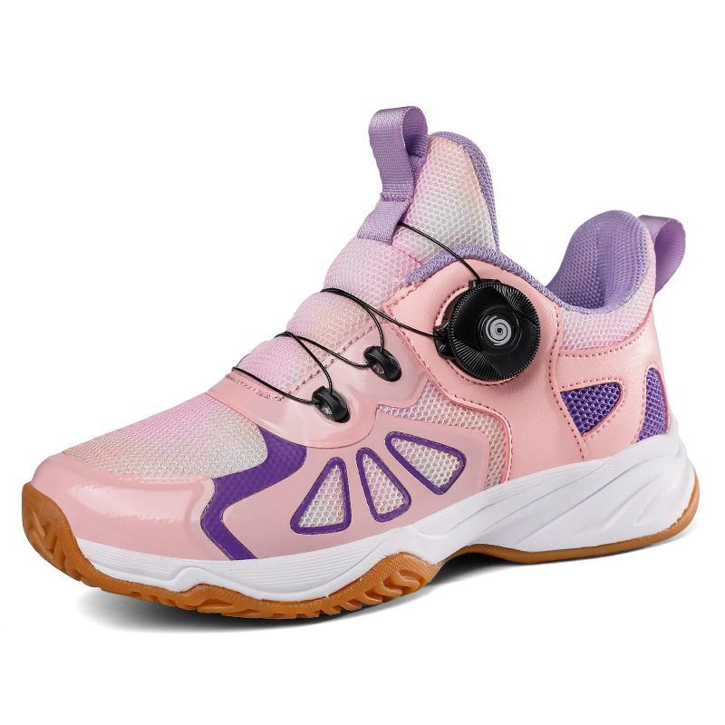Zapatos de bádminton para niños, botón rotatorio profesional, zapatos de entrenamiento antideslizantes y resistentes al desgaste, zapatos de tenis sin lazos para niños y niñas