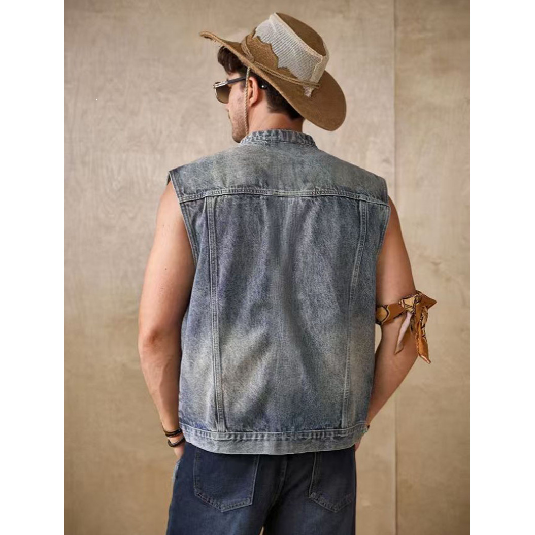 Men's Denim Jacket Style Fashion Trendy Street Short Sleeved Vest Best Selling Item_voghion.com