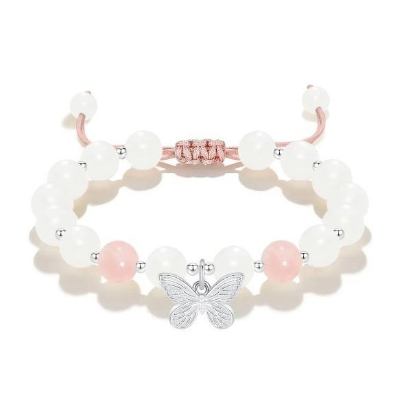 新中式国潮甜美蝴蝶手链菩提粉晶甜美森系梦幻蝴蝶小众可调节手链