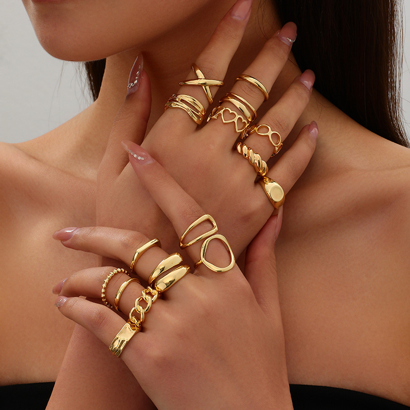 Estilo de lujo ligero europeo y americano transfronterizo, diseño de amor para damas, anillo abierto, diseño de nicho personalizado, joyería de anillo geométrico