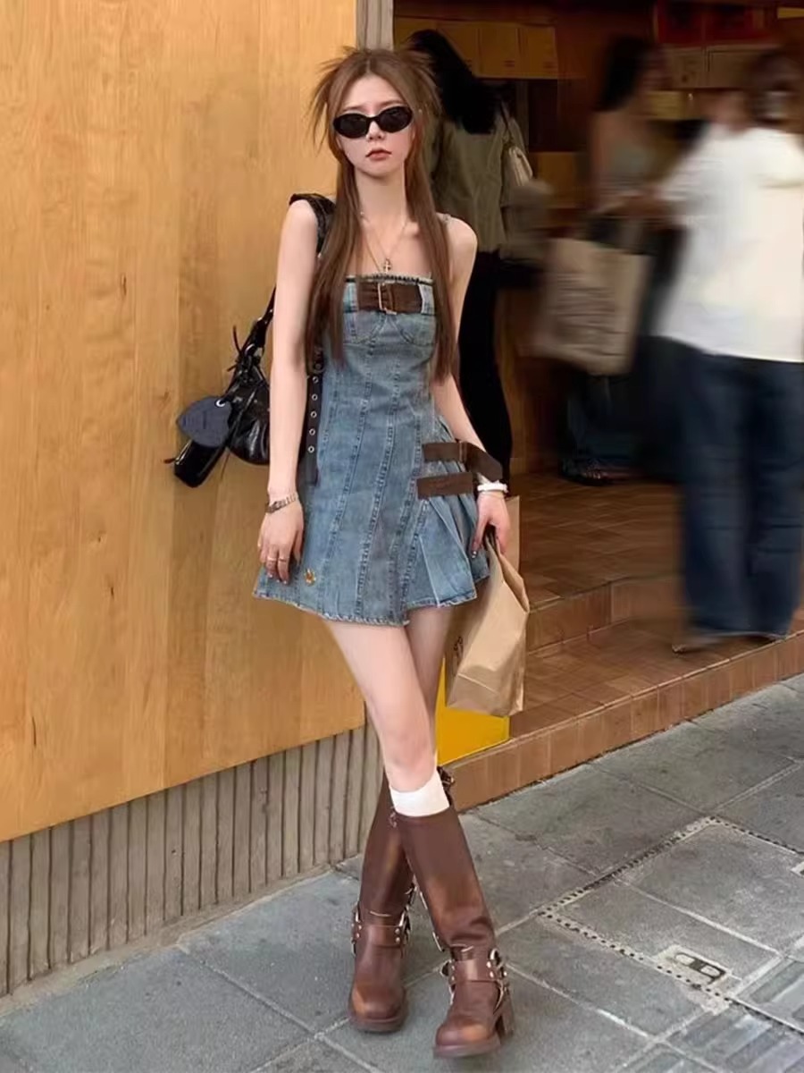 Retro design denim dress