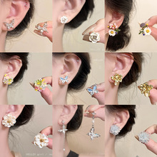 超仙蝴蝶花朵合集~S925银针轻奢微镶耳钉女2025新款爆款义乌耳饰