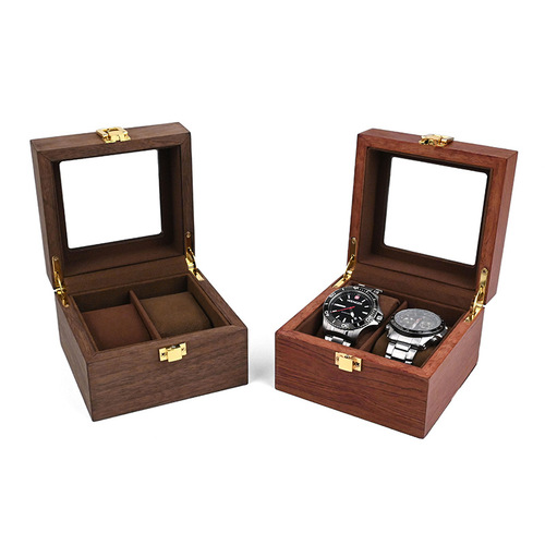 New wholesale solid wood 2 watch box retro wooden 2 watch storage box display wooden box dropshipping