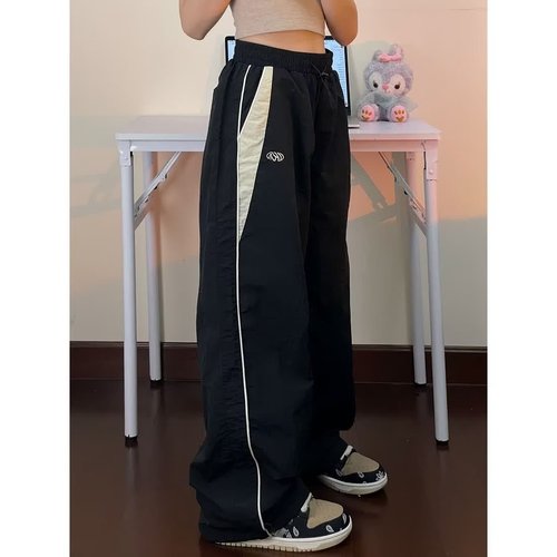 Harajuku Retro Streetwear Casual Joggers Hip-Hop Elastic-Waist Sweatpants High-Waisted Loose-Fit Straight-Leg Wide-Leg Pants – Now Available