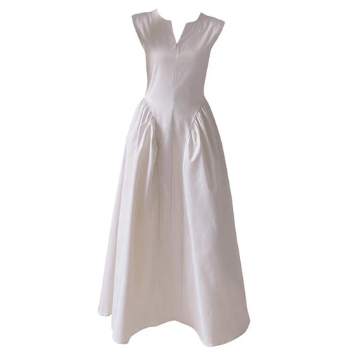 Elegant White Chic Sleeveless Tank Dress for 2025 Summer: French-Style Defined Waistline, Slimming A-Line Design, Trendy Long Gown