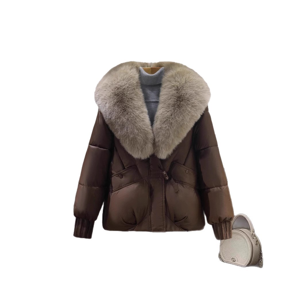 2025 comercio exterior transfronterizo nueva ropa de algodón de moda mujer cálida gran cuello de cabello temperamento coreano corto abrigo de algodón de mujer