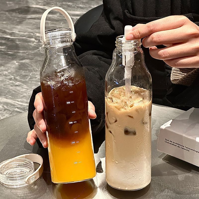 ポータブル高ホウケイ酸スケールウォーターカップ、屋外ハンドル付きガラスカップ、オフィスガールズストローカップ、ホームシンプルカップ|undefined