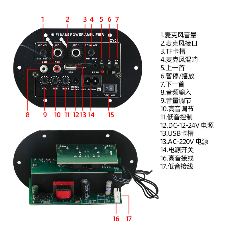 クロスボーダー人気ハイパワーbluetooth機能ボード内蔵bluetoothサブウーファ音響ボード220V12V24V|undefined