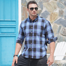 亚马逊大码男士商务休闲长袖格子衬衫秋冬胖哥加肥加大码磨毛衬衣