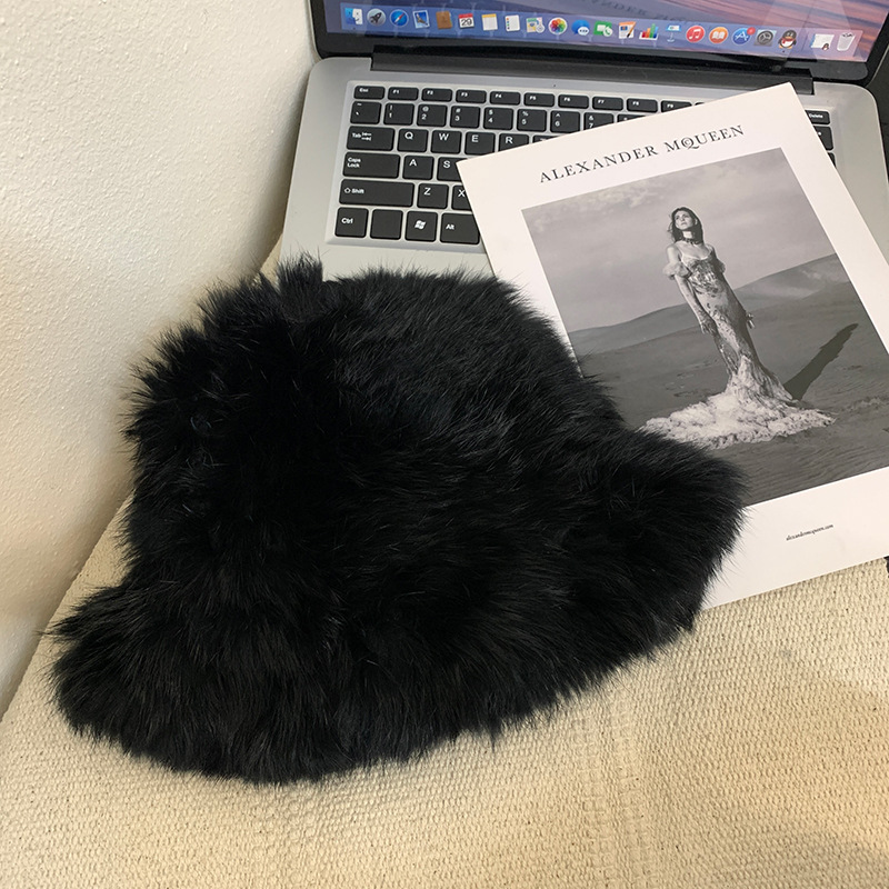 클라우드 래빗 퍼 모자-블랙