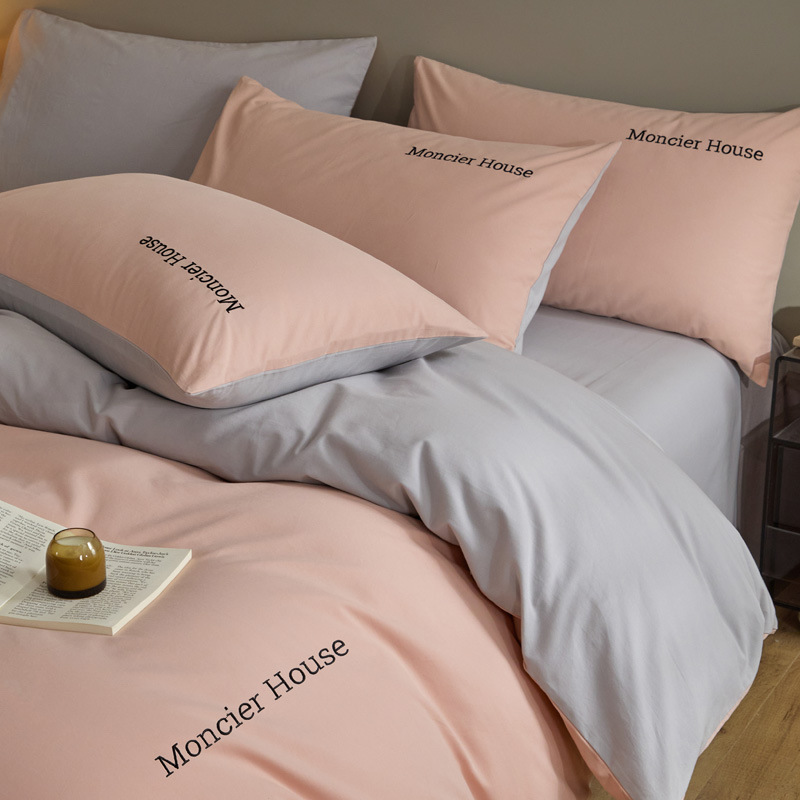 Una clase de otoño y invierno algodón abrasión cuatro piezas cubierta bordada sábanas de color sólido cama cama de algodón grueso dormitorio tres piezas