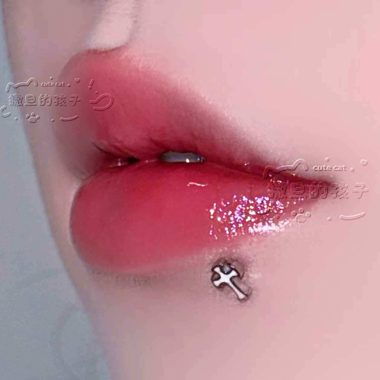Satan's Children Gothic Cross Labret Lip Ring 316L Surgical Steel Black 16mm Bar 1.2mm Gauge detail image 10