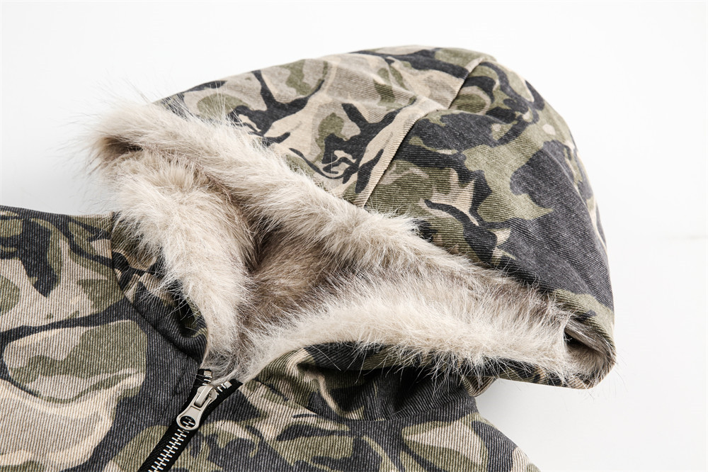 ​​Men's Winter Hooded Cotton Jacket With Fur Collar, Loose Fit Streetwear Coat With Decorative Pockets, Denim Style For Casual Wear​​_viptrois.com