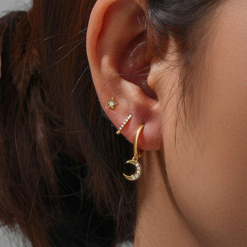 4g Weight Zircon Inlay Material Earrings Classification 3 Pieces Set Quantity Daily Occasion 925 Sterling Silver Material Geometric Pattern Women's Gender Plating, Inlay Design Simple Style Style 3 Pieces Set 925 Sterling Silver Zircon Geometric Earrings 35