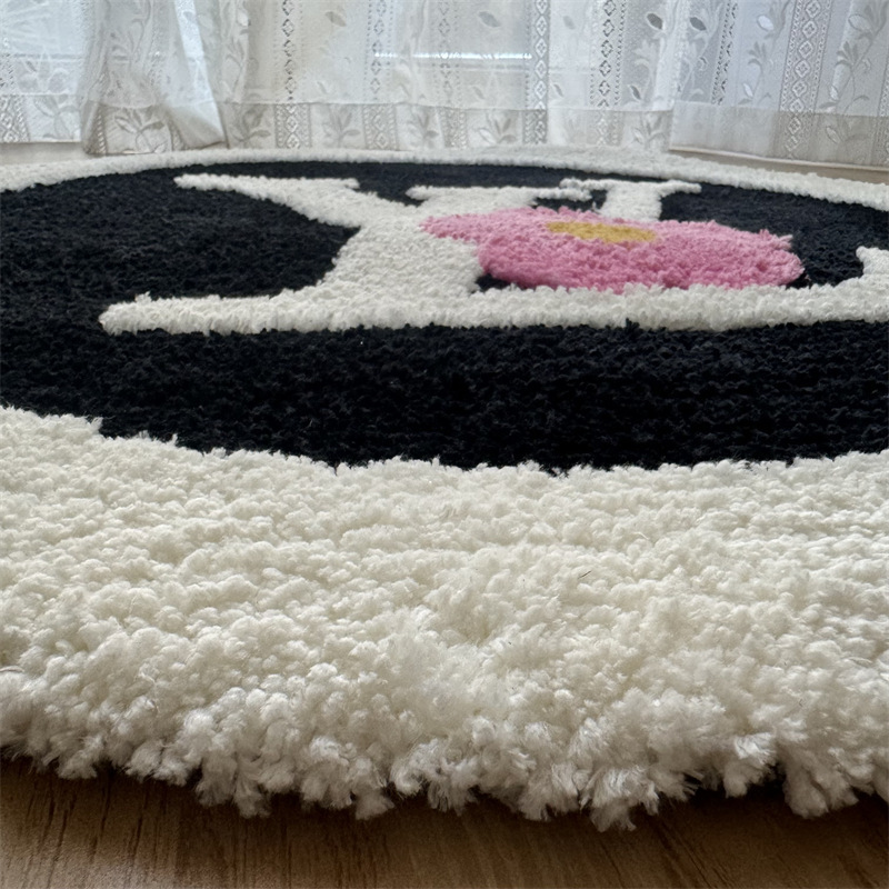 둥근 플록 카펫 가볍고 고급스러운 스타일 고급 침실 침대 옆 담요 거실 물 흡수 및 먼지 방지 관리가 쉬운 냉각 매트