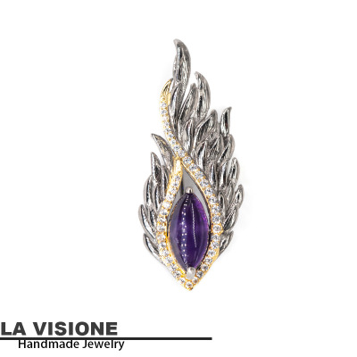 Italian craftsmanship Amethyst Pendant 925 Silver plated gold European style Simplicity Retro Pendant