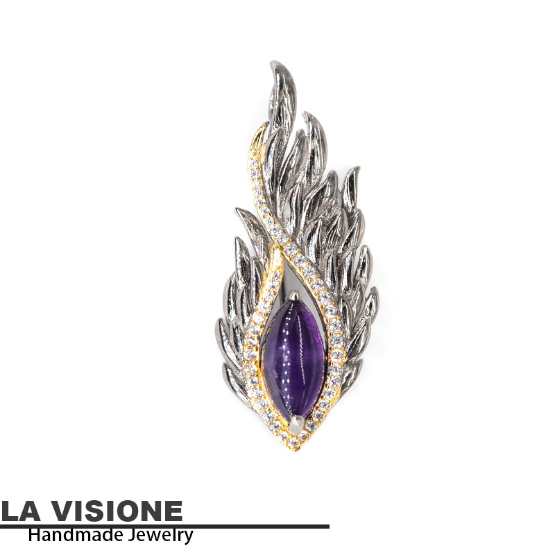 Italian craftsmanship Amethyst Pendant 925 Silver plated gold European style Simplicity Retro Pendant