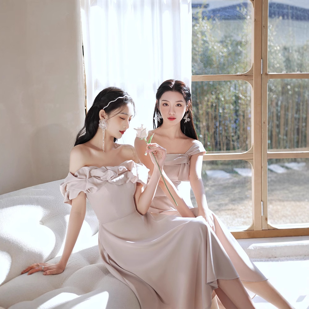 Bridesmaid Dress High-End Niche Summer Satin Wedding Sister Group Student Graduation Dress Skirt Women Slimming Look Can Be Worn at Ordinary Times