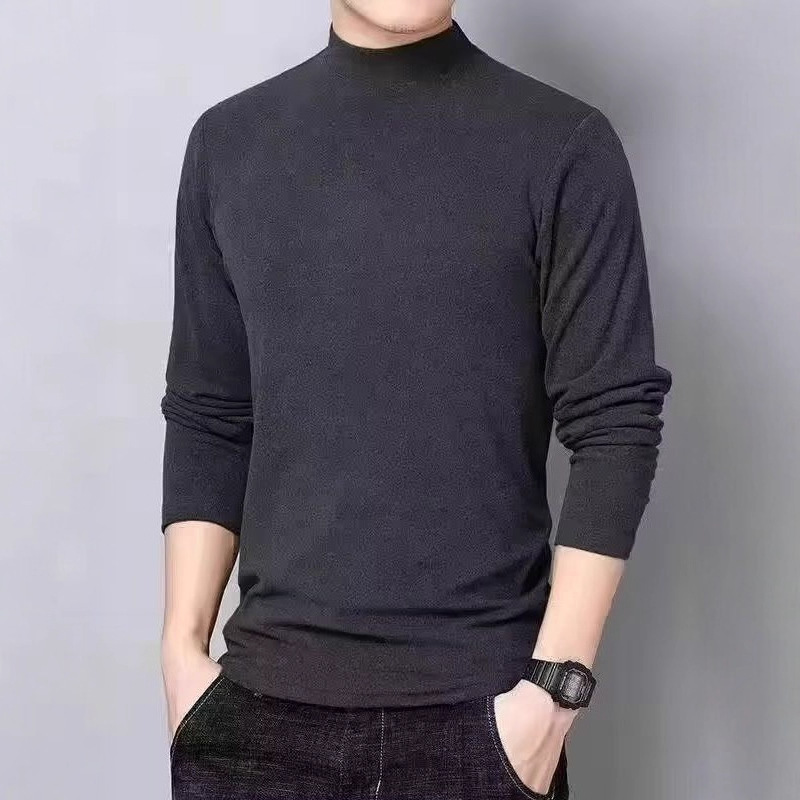 Cross-Border Autumn and Winter Wholesale New Men's Double-Sided Fleece T-Shirt Half-High Collar Long-Sleeve Solid Color Fleece-Lined Thermal Base Layer Cross-Border Autumn and Winter Wholesale New Men's Double-Sided Fleece T-Shirt Half-High Collar Long-Sleeve Solid Color Fleece-Lined Thermal Base Layer