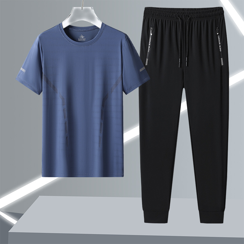 Hombre corriendo rápido secado deportivo set de hielo hombre de verano rápido secado pantalones cortos de mangas cortas ropa deportiva pantalones casuales