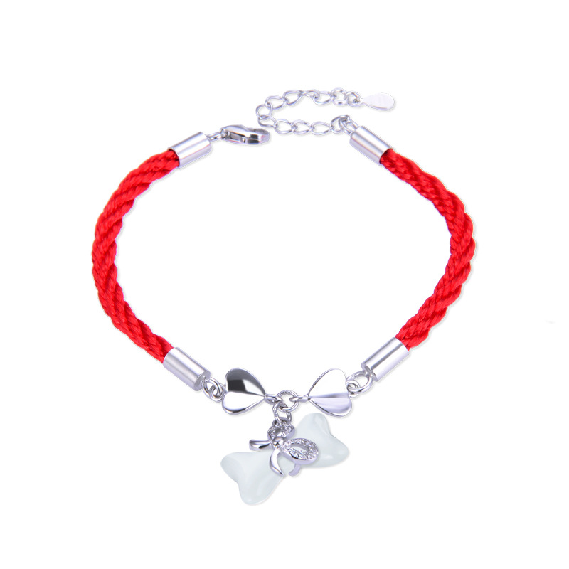 Bowknot OPAL pulsera mujer 925 plata esterlina tejida a mano pulsera de pareja nacimiento año pulsera nicho regalo