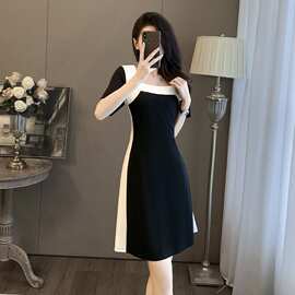 大码法式设计感小众温柔风连衣裙女夏季新款胖mm高腰遮肉显瘦裙子