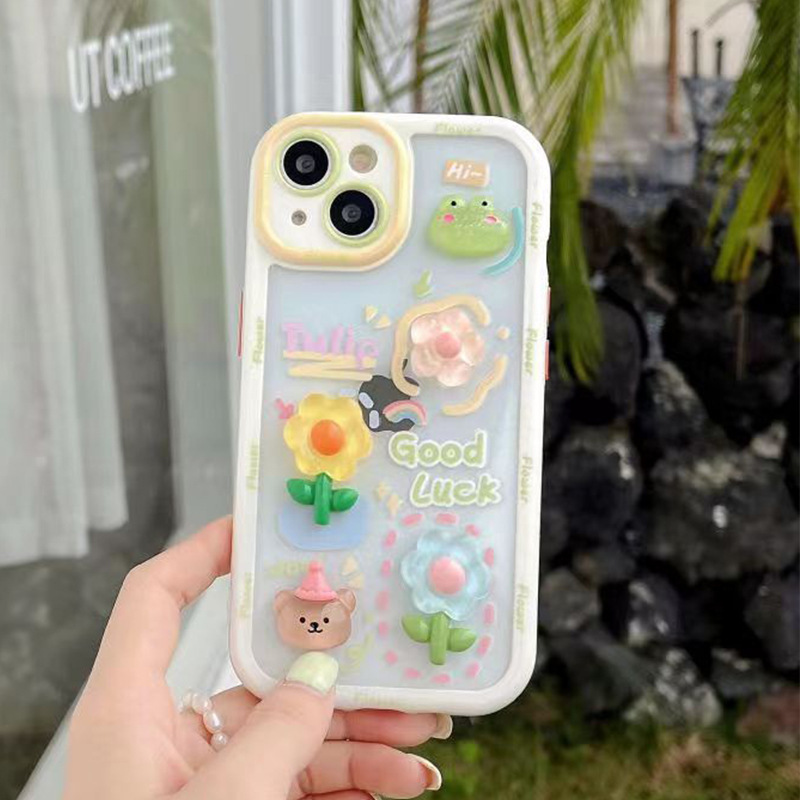 カエルの吊り下げ iPhone14pro に適したかわいいクリームシェル漫画落下防止ハードシェル Apple 16 フラワー携帯電話ケース|undefined
