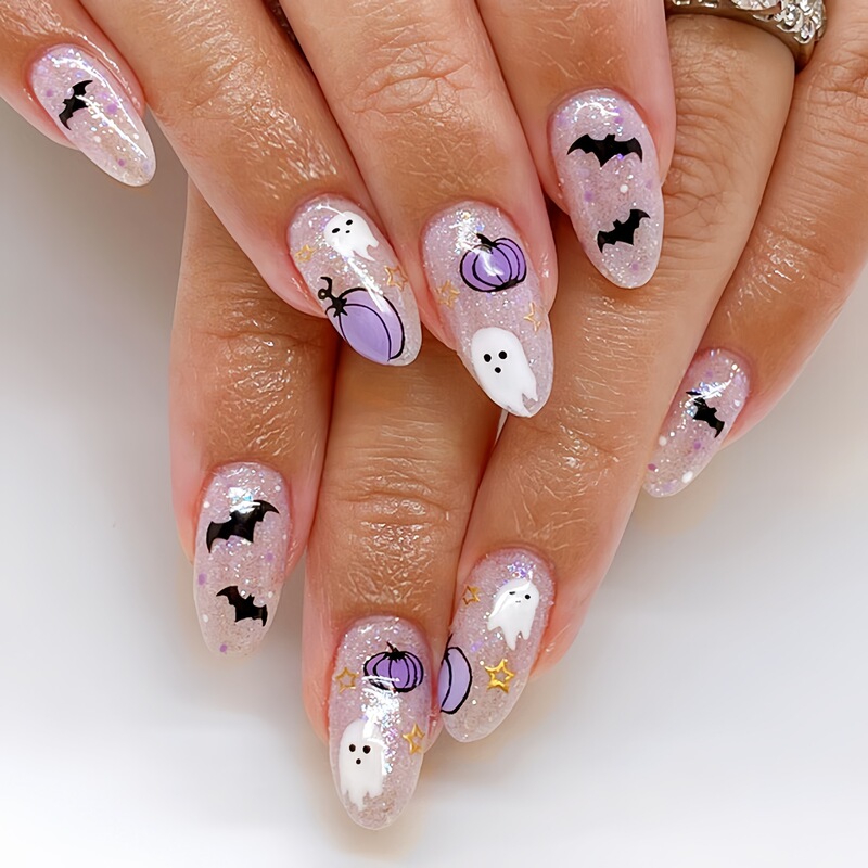Short Round Cute Ghost Pumpkin Bat Halloween ins Style Sweet and Cool Fake Nails Wearable Manicure Pieces 24 Pieces Short Round Cute Ghost Pumpkin Bat Halloween ins Style Sweet and Cool Fake Nails Wearable Manicure Pieces 24 Pieces
