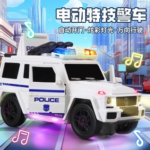 Children's Electric Light Music Stunt Rotating Automatic Door Opening Police Car Big g Boy Holiday Gift Toy Wholesale