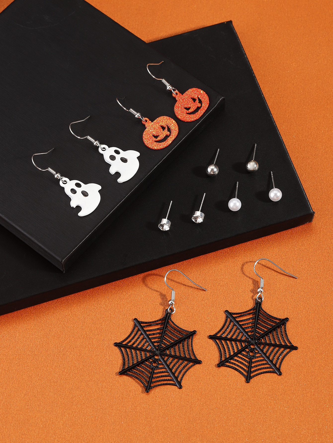 Halloween Festival Pumpkin, ghost, Spider Pattern Women's Gender 1 Set Halloween Casual Hip-Hop Pumpkin Ghost Spider Zinc Alloy Drop Earrings Ear Studs
