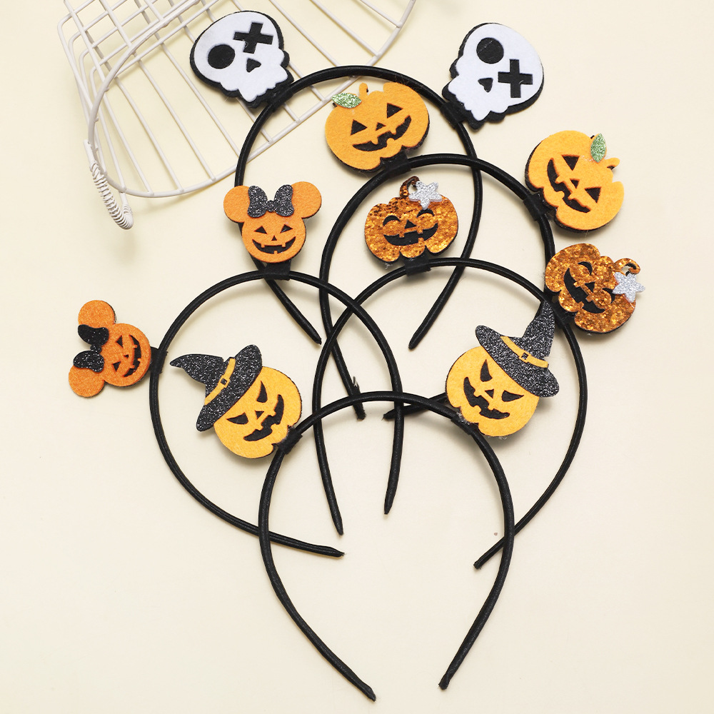 Europäische und amerikanische grenzüberschreitende Kinderhaar-Accessoires Baby Halloween Neuer Kürbiskopf-Haarreif Mädchen Glitzernder Totenkopf-Haarreif_voghion.com
