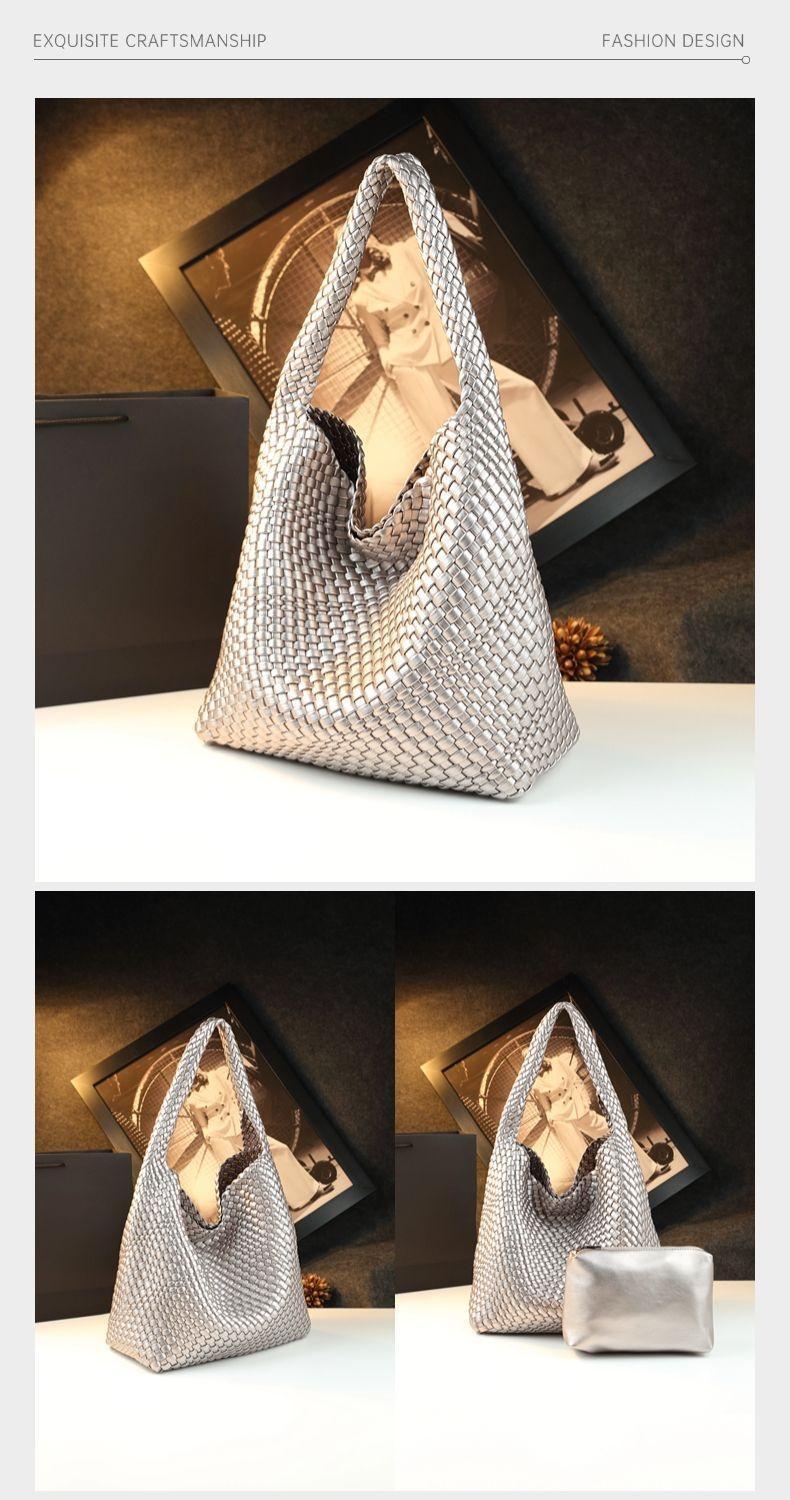 Túi tote vải handmade dệt thủ công cỡ lớn kiểu giỏ mây, phong cách cổ điển — Màu đỏ rượu, Màu nâu, Màu xanh lục đậm, Màu xám đậm chi tiết 15