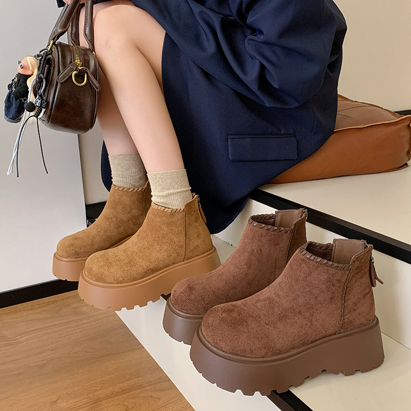 贾不假勃肯靴女2025新款秋季超火绒面圆头百搭松糕底小个子时装靴|undefined