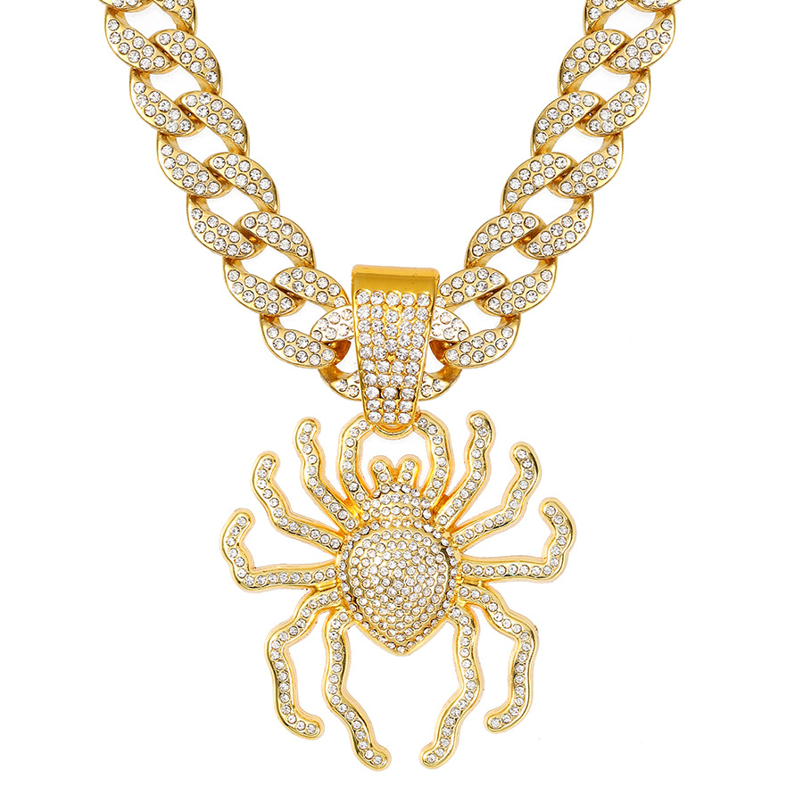 Spider Pendant Cuban Chain Necklace With Full Diamond Detailing_voghion.com