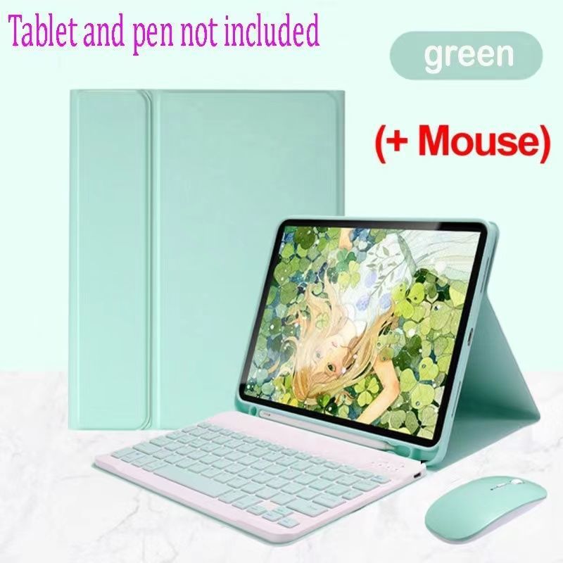 녹색 가죽 케이스 + 키보드 + 듀얼 모드 충전 마우스