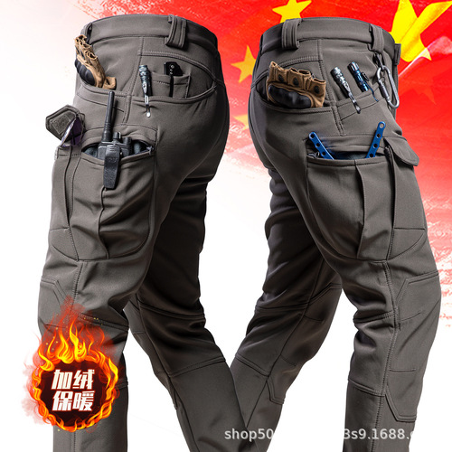 IX7 Tactical Instructor Outdoor Softshell Men's Winter Fleece-lined Thick Windproof Waterproof Fleece Warm Pants