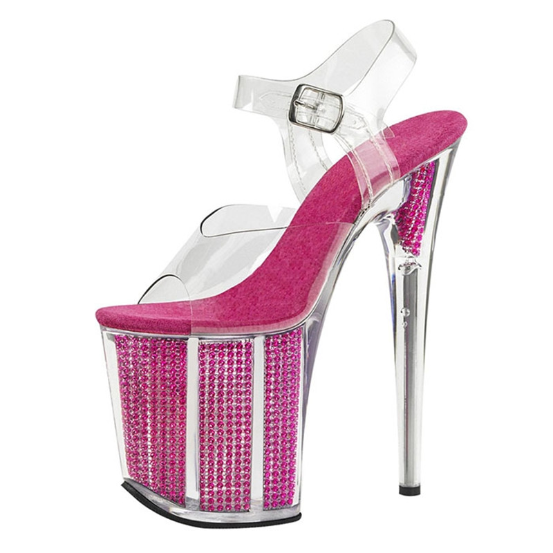 20cm tubo de acero zapatos de tacón antideslizante modelo de desfile zapatos de entrenamiento impermeables especiales de diamante de agua sandalias de cristal transparente image 11