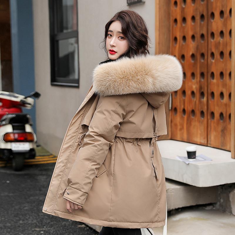 Fábrica parka de las mujeres de mediados de longitud 2023 invierno nuevo estilo coreano suelta gran cuello de piel de moda engrosada abrigo de algodón acolchado image 8