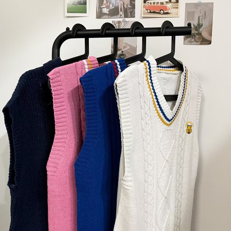 Academy Style Sweater Vest for Men, Spring and Autumn Korean Version, Trendy Couple's Sleeveless Top, V-Neck Knitted Vest for Outerwear