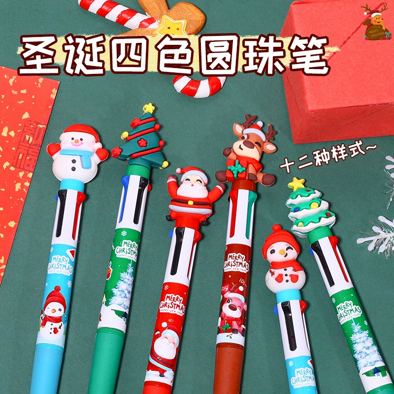 Новый рождественский 4-цветный шариковая ручка мультфильм Санта-Клаус многоцветный нажмите цветной ручный счет студенческий приз праздник